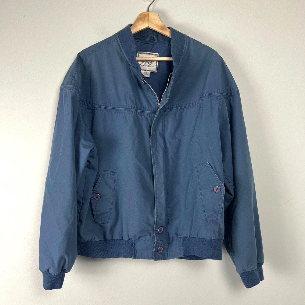 Vtg Munsingwear Mens L Blue Bomber Jacket Workwear Utility Retro Sport Grandpa